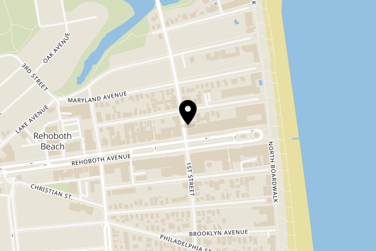 Map showing the location of Doggie Style on 4 N 1st St in Rehoboth Beach